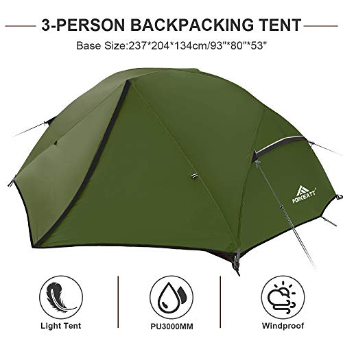 Forceatt Tent 3 Person Camping Tent, Waterproof and Windproof 3-4 Seasons Ultralight Backpack Tent, can be Installed Immediately, Suitable for Hiking, Camping, Outdoor - Thumbnail 2