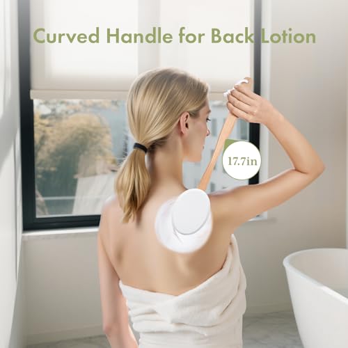 AmazerBath Lotion Applicator for Back, Feet, 2 Replacement Pads with 17\" Curved Handle, Back Sunscreen Applicator for Kids, Elderly, Women, Apply Cream Medicine Moisturizer Tanner, White