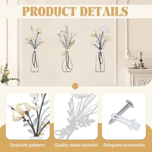 Décoration murale en métal design : triptyque floral rustique Diakey