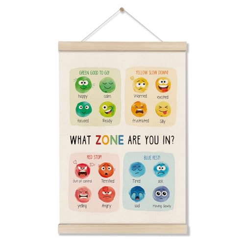 Image of DOI-LANEE Emotions Feelings Chart for Kids - Zones of Regulation Poster for Toddlers, Mental Health Posters Hanger Frame for Therapy Office Playroom Nursery Bedroom Homeschool, 16x12 Inch
