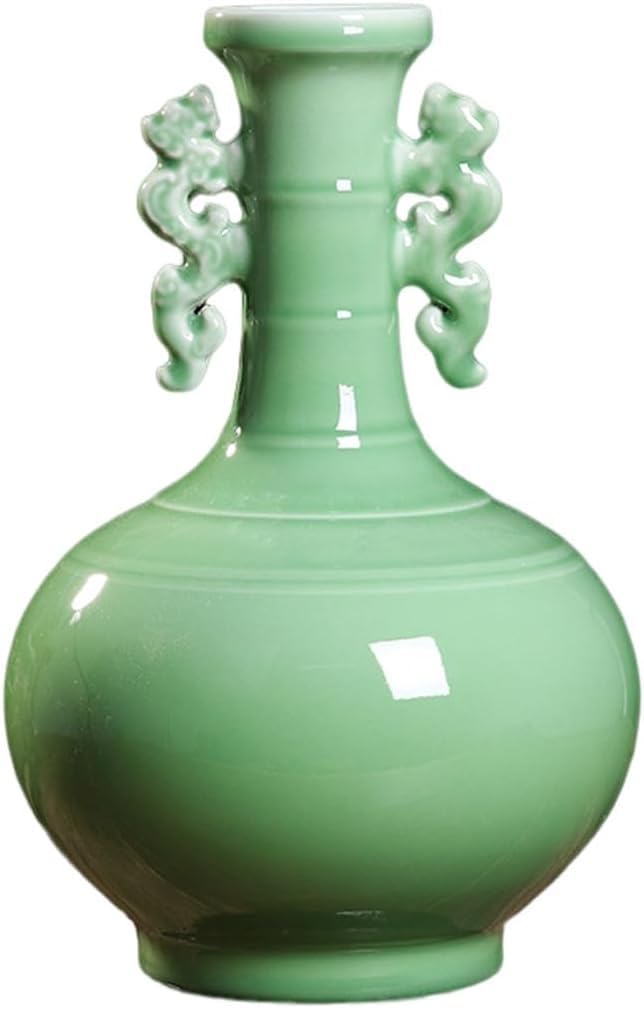 asdchZen Grain Dispenser With Ceramic,Rice Container, Ceramic Ginger Jardouble-Eared Vase Ceramic Decorative Vase Living Room Crafts Orname,A