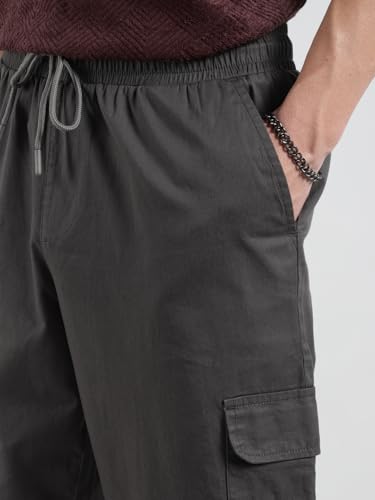 Image of Veirdo Pure Cotton Baggy Fit Regular Length Mid Rise 4 Pocket Cargos for Men (Colors: Black, Olive, Grey, Brown & Navy)
