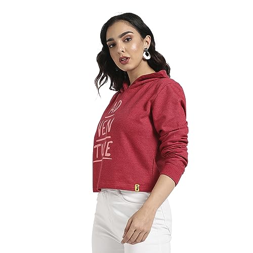 Image of PINACOLADA Women's Typographic Print Hoodie with Ribbed Hem for Casual Wear | Pull On Closure | Hooded Neck | Long Sleeve | Cotton Sweatshirt Crafted with Comfort Fit for Everyday Wear