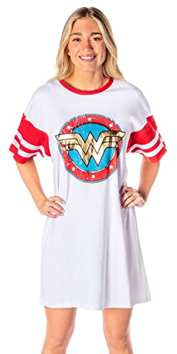 INTIMO DC Comics Wonder Woman Classic Logo Womens Varsity Tee Nightgown Pajama Shirt (XXXL) White