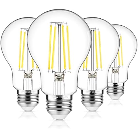 MAXvolador 60W Equivalent E26 LED Filament Light Bulbs, 850LM Daylight White 5000K LED Edison Bulb, Non-Dimmable 6W A19 LED Bulb Medium Base, 4-Pack Cover