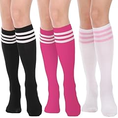 3 Pairs Knee High: Fuschia, White, Black