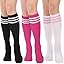 3 Pairs Knee High: Fuschia, White, Black