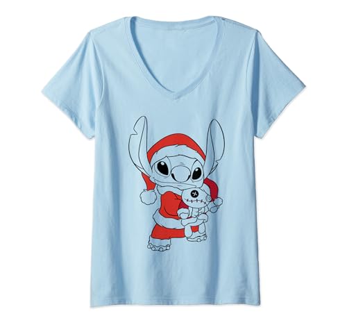 T-shirt Stitch Noël col V femme Disney imprimé fêtes