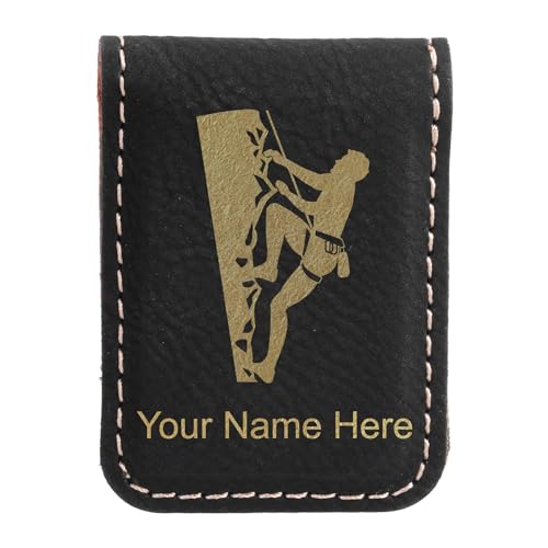LaserGram Slim Magnetic Money Clip, Rock Climber, Personalized Engraving Included (Black with Gold)