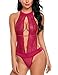 ADOME Women One Piece Lingerie Halter Plunging Teddy Lace Babydoll Bodysuit