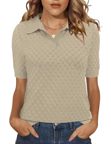 Image of Rapbin Womens Short Sleeve Knit Polo Shirts Summer Spring Sweater Tops