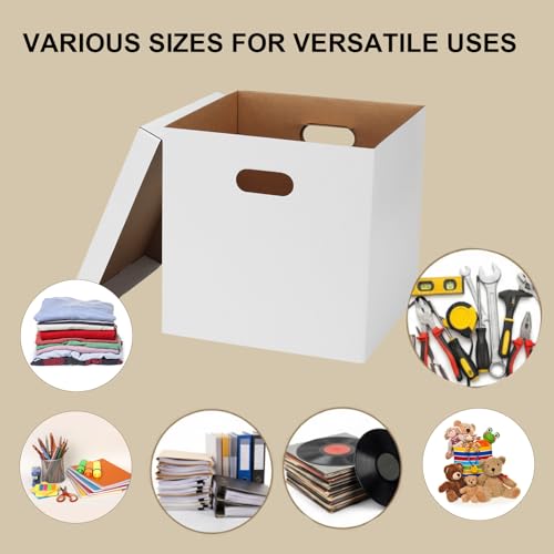Image of 13.4x13x13 Moving Box Set of 7, Reinforced Handles with Removable Lid, Corrugated Boxes for Packaging, Moving, Carrying, Record Storage
