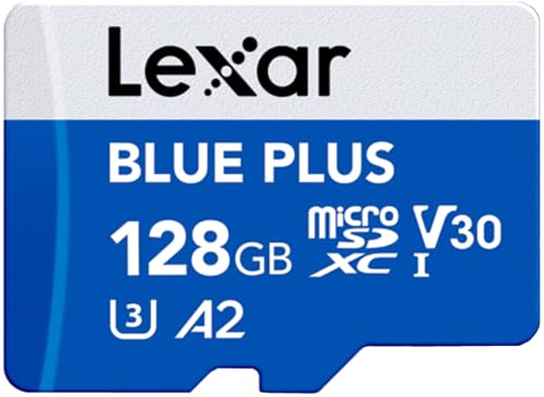 Lexar Blue Plus 128GB MicroSD Memory Card UHS-I with SD adapter, up to 170MB/s read C10 / A2 / U3 / V30 microSDXC