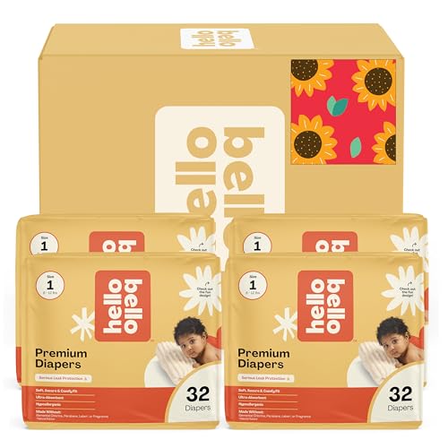 Hello Bello Diapers, Size 1 (8-12 lbs) Flower Child, 128 Count Value Pack of Premium Disposable Baby Diapers, Hypoallergenic with Soft, Cloth-Like Feel