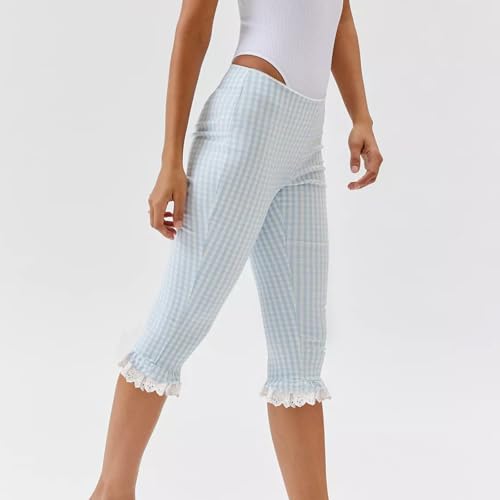 Women Y2k Capri Pants Elastic Waist Ruffle Hem Flare Bell Bottom Cropped Pants Skinny Coquette Leggings Streetwear3