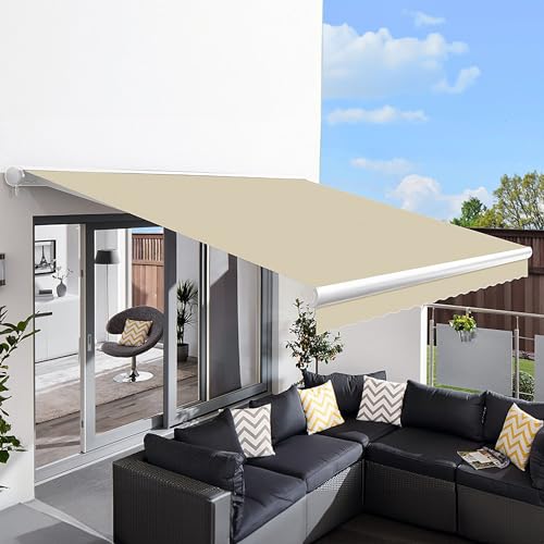 Primrose 3.0m x 2.5m Electric Awning Full Cassette DIY Patio Awning Gazebo Canopy Waterproof UV protection Complete with Fittings and Winder Handle Sand