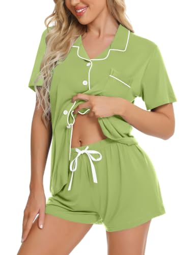 Image of SWOMOG Womens Button Down Pajamas Set Short Sleeve Sleepwear Bride Soft Pj Lounge Sets XS-3XL