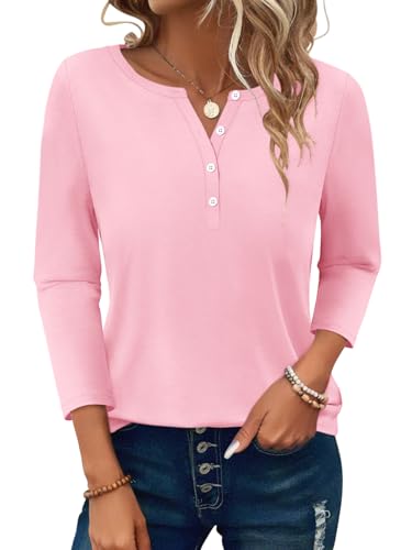 PGANDS Women's 3/4 Length Sleeve T Shirts Button Down Scoop Neck Casual Tops