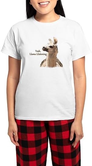CafePress Llama Llistening Pajamas Women's Novelty Cotton Pajama Set, Comfortable PJ Sleepwear