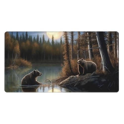 Grand tapis de souris de jeu ours pleine lune et lac 75x40cm pour clavier