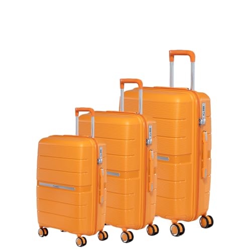 Image of Maleta Pearl Set 20, 24 and 28 inch | 100% Unbreakable Polypropylene Hardcase Luggage,TSA Lock,Anti-Theft Zipper| Trolley Bags for Travel | Suitcase (Set of 3 (Small+Medium+Large), Orange)