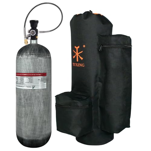 TUXING 4500Psi Carbon Fiber Scuba Tank 9L 9000CC High Pressure Composite Cylinder,Diving Tank,Deep Dive Gas Cylinder,Pcp Air Tank for Deep Diving Snorkeling (9L Pcp Air Tank+Regulator+Carrier Bag)