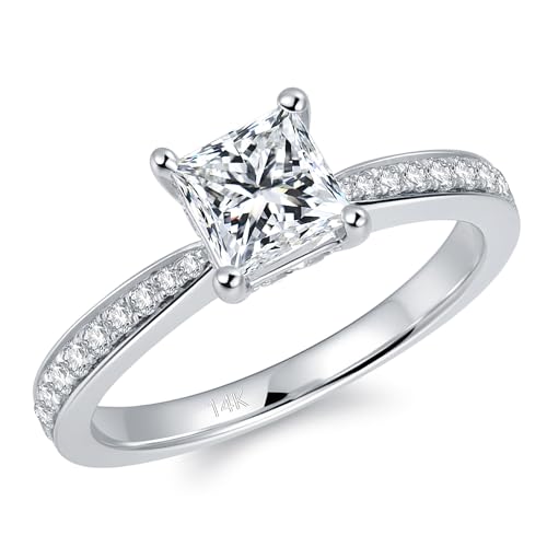 14K Moissanite Rings, 1 Carat Princess Cut Moissanite Ring, 14K White Gold Engagement Rings, Solitaire Moissanite Engagement Rings2