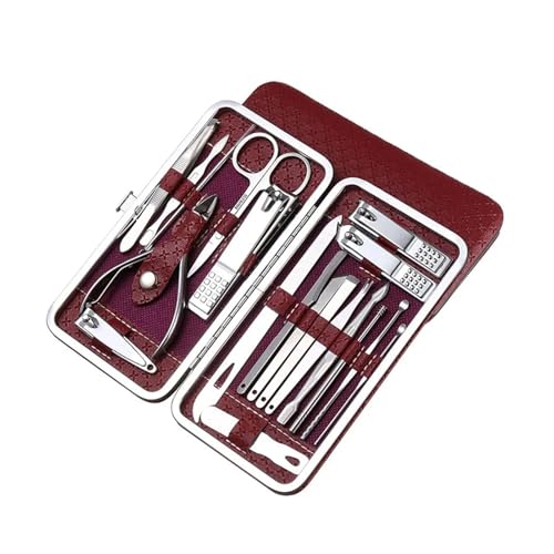 Kit de cortaúñas Juego de 19 piezas de kit de manicura, cortaúñas, kit de cuidado profesional de acero inoxidable, herramientas for el cuidado de las uñas con lujoso estuche de viaje Set de manicura(R