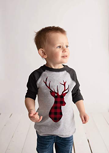7 ate 9 Apparel Kids Christmas Plaid Deer Raglan Tee Shirt Grey3