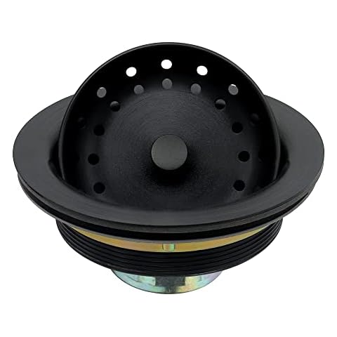 LQS Kitchen Sink Drain Assembly, Black Sink Drain Basket Strainer 304 Stainless Steel with Removable Sink Strainer Basket and Stopper 3-1/2-inches Cover