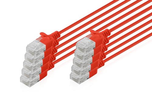 DIGITUS Câble LAN Cat 6 – 0,3 m – 10 pièces – Slim – U/UTP – Rouge