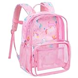 mommore Clear Backpack for School Kids Clear Bookbag Heavy Duty 15 Inch See Through Backpack Unicorn Transparent Bag for Girls