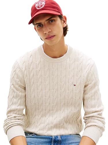 Image of Tommy Hilfiger Men's Cable Knit Crewneck Sweater Lightweight Pullover