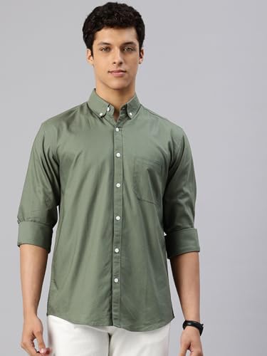 Image of Majestic Man Men's Solid Pure Cotton Casual Shirt - Slim Fit | Full Sleeves | Soft & Breathable Fabric