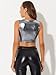 Allegra K Metallic Crop Top for Women's Sleeveless Cut Out Party Clubwear Holographic Tank Tops Medium Grey