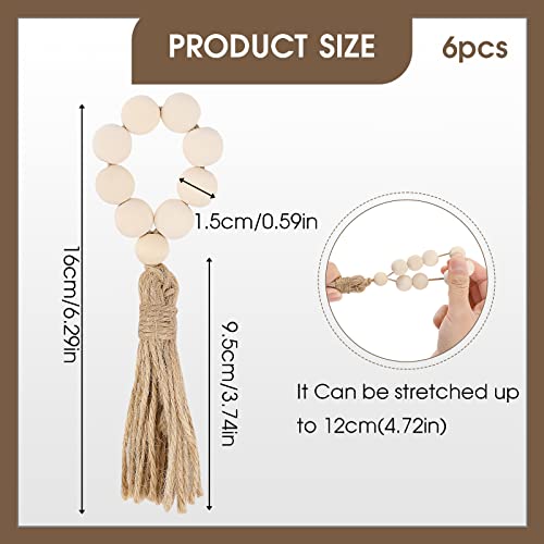 Boho Napkin Rings,6 Pcs Nature Wood Bead Napkin Holders With Jute Rope Tassels Handmade Wood Beaded Napkin Buckles Rustic Farmhouse Wood Beads Garland Wall Hanging Table Decoration For Wedding Banquet #TOP2