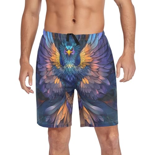 Men's Short Pajama Bottoms Phoenix Mandala Animal Home Casual Sleep Pants Lightweight with Drawstring