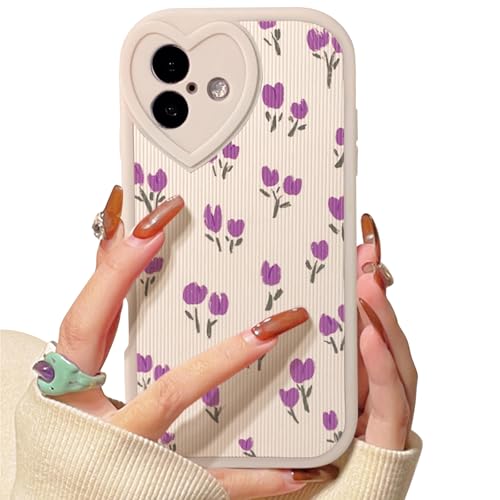 Lovmooful Compatible for iPhone 16 Case Cute Flower Floral with Love Lens Bumper Protector for Girls Women Soft TPU Shockproof Protective Girly for iPhone 16-Purple Flower by Lovmooful - Used condition - CA$10.99