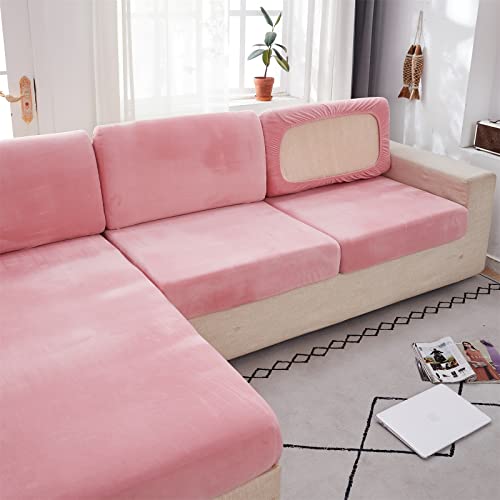 Okyuk 2023 New Sectional Couch Covers, Universal Wear-Resistant L Shape Velvet Separate Cushion Couch Chaise Covers For Both Left/Right Sectional Couch Furniture Protector (Pink, 2 Seat Cover) #TOP3