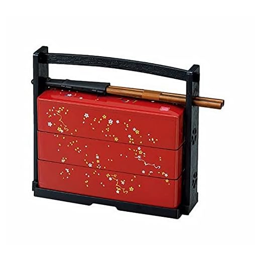 JapanBargain 1950, Japanese Lunch Bento Box Three Tiers with Chopsticks Traditional Plastic Lacquered Sakura Cherry Blossom Pattern Made in Japan