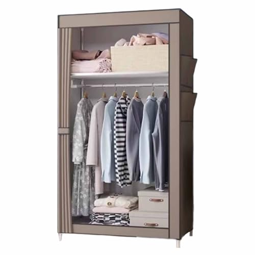 Armario moderno con cremallera y diseño de tirador lateral, tela no tejida, ahorro de espacio, tubo de acero plegable, ideal para habitaciones de alquiler