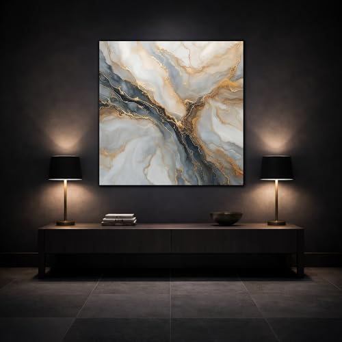 Tableau abstrait marbre gris et or 50x50 décoration murale salon - 3