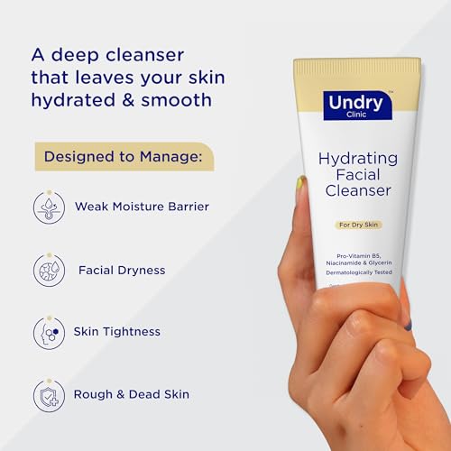 Image of Undry Hydrating Facial Cleanser | Gentle Deep-Cleansing Gel with Pro-Vitamin B5, Niacinamide & Glycerin | For Dry Skin | Dermatologically Tested | 100ml