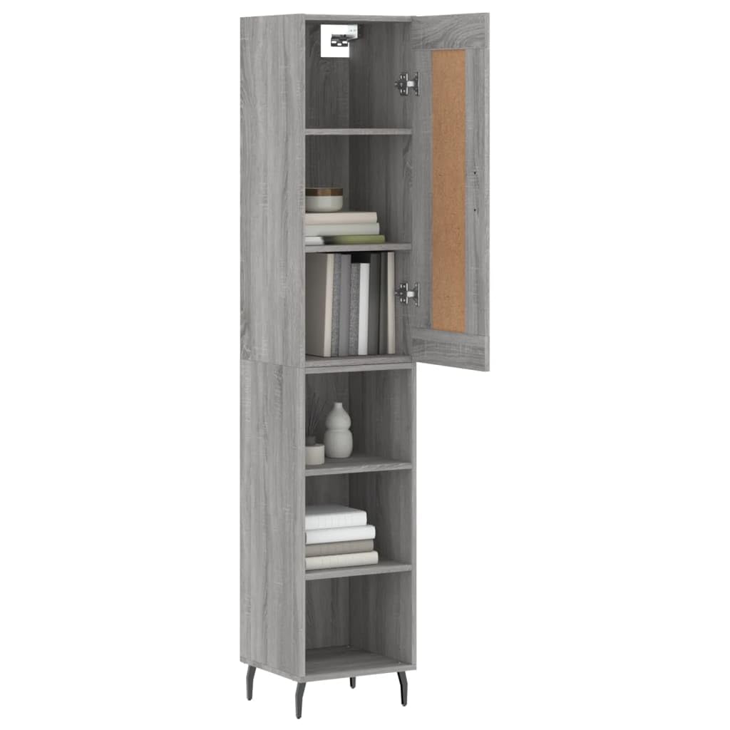 Buffet haut en contreplaqué gris Sonoma Armoire haute en bois avec portes et grand rangement pour la maison 34,5 x 34 x 180 cm