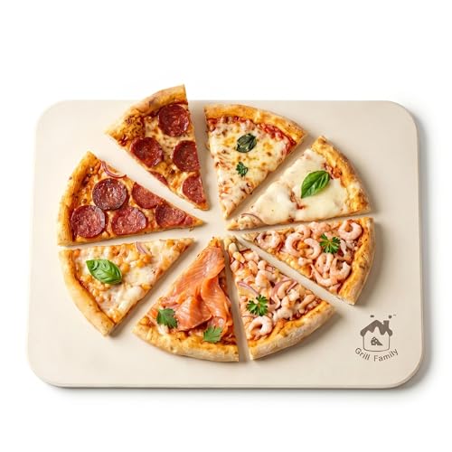 GRILL FAMILY Pizza Stone for Oven & Grill, 15 x 12" x 0.6" Thick Large Baking Stone for Bread & Cookies, Ideal for RV Oven