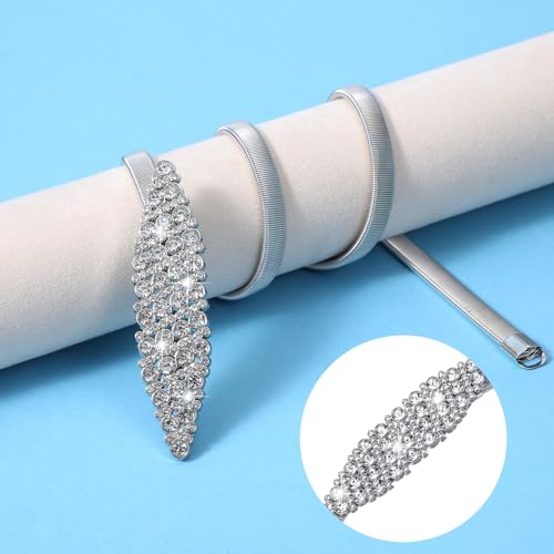 Ouligay Metal Skinny Waist Belt Elastic Thin Belt for Women Dresses Rhinestone Adjustable Stretchy Waist Chain Belt Silver3