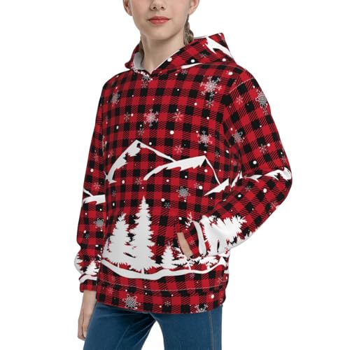 Christmas Tree Buffalo Plaid Kid Hoodies Boys Sweatshirts Girls Pullover with Pocket2