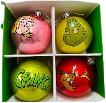 The Grinch Christmas Tree Decoration Dr Seuss Baubles Home Decor Hanging Seasonal Decoration Festive Item NEW (Pack Of 4 Baubles)