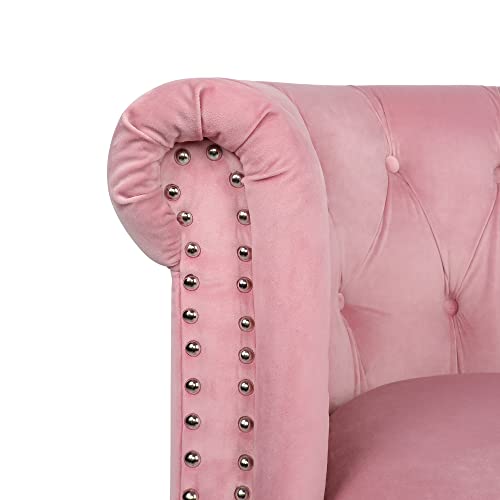 Single Sofa Chair, Modern Velvet Single Sofa Chair With Storage Ottoman, Modern Accent Upholstered Arm Chair Tufted Lounge Chair For Home, Bedroom, Office (Pink) #TOP4