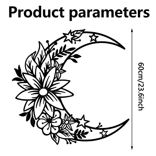 Moon Metal Art Decor, Black Boho Floral Moon Sculpture, Hollow Out Half Moon Flower Wall Silhouette For Outdoor Indoor Decor #TOP1